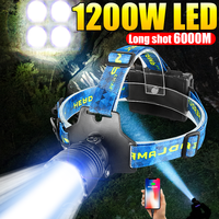 1200W Super Bright LED Headlight IPX6 Waterproof Headlamp Outdoor Work Head Lantern 18650 Head Lamp For Camping Hiking Light