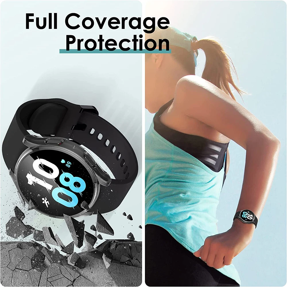 20mm Silicone No Gap Strap+PC Case for Samsung Galaxy Watch 7 4 5 6 40mm 44mm Band For Galaxy Watch Protective Bumper Cover Case