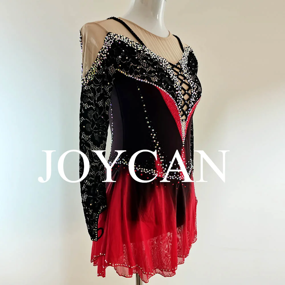 JoyCan สเก็ตน้ําแข็งชุดสาวสีส้ม Spandex ยืดการแข่งขันเต้นรําสวมใส่ที่กําหนดเอง