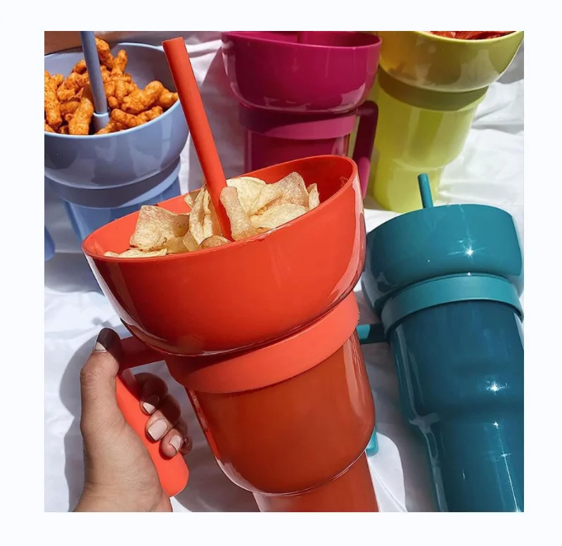 32oz Mainstays Stainless  Stadium Tumbler Straight Shape 2-in-1 Snack Beverage  for Camping Popcorn Chips Snack Bowl