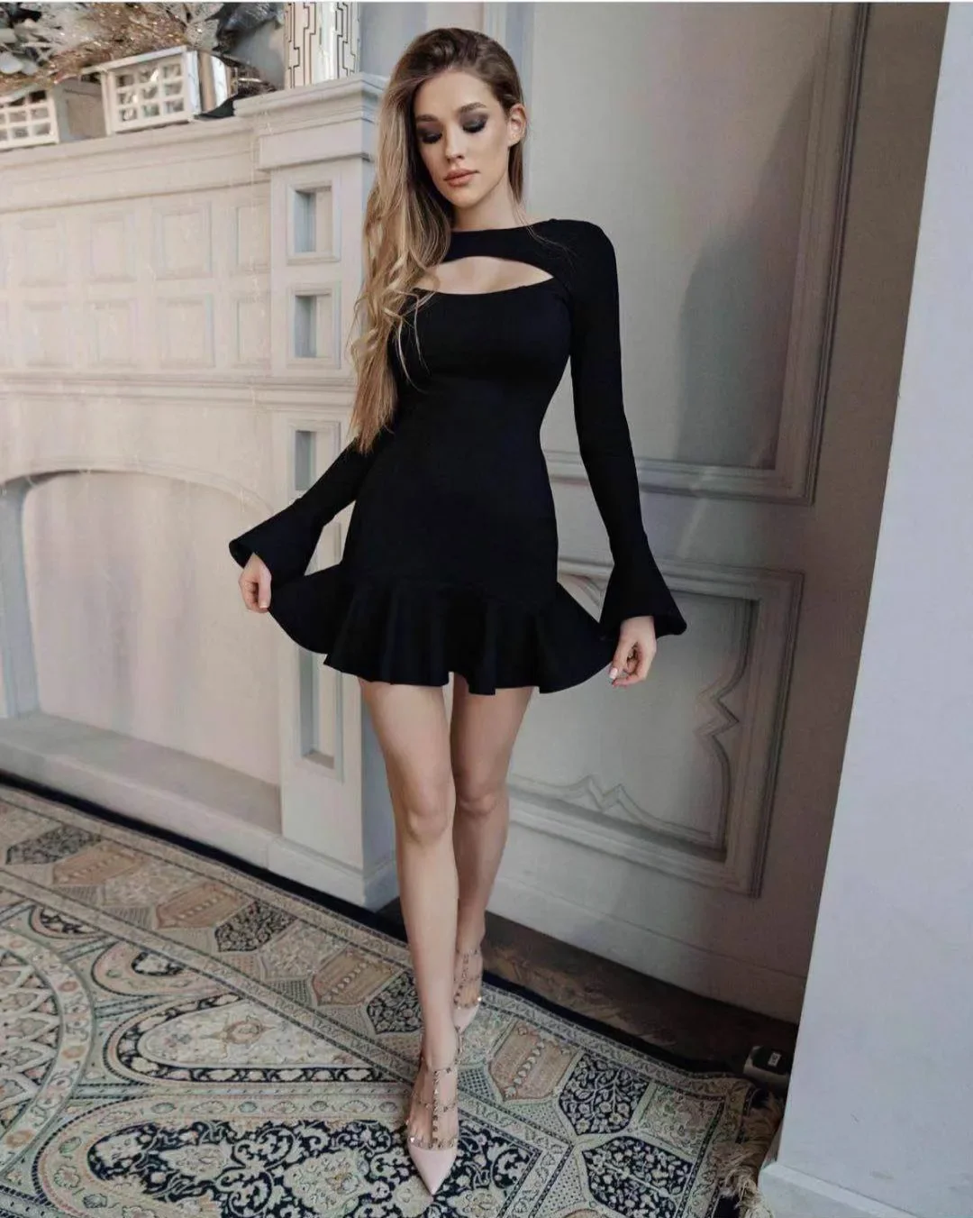 2024 New Summer Women\'s Ruffled Hollow Sexy Long Sleeve Party Dresses Mini Dress Plus Size 3XS-10XL 9XL 8XL 7XL 6XL 5XL 4XL 3XL