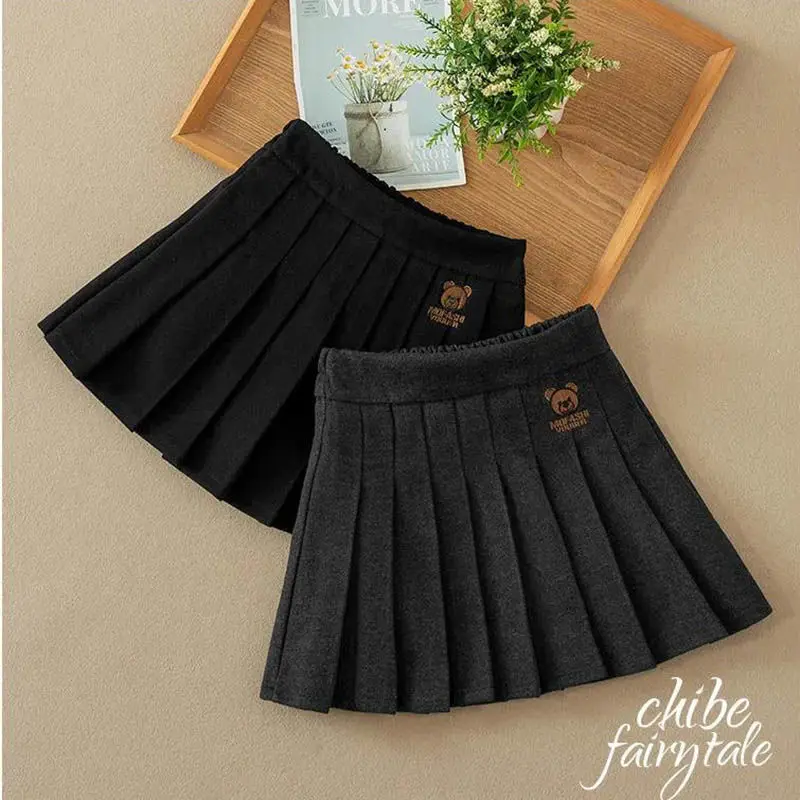 Girls\' Autumn and Winter 2021 New Skirt Middle and Big Children College Style JK Pleated Skirt Little Girl Fleece-Lined Skirt