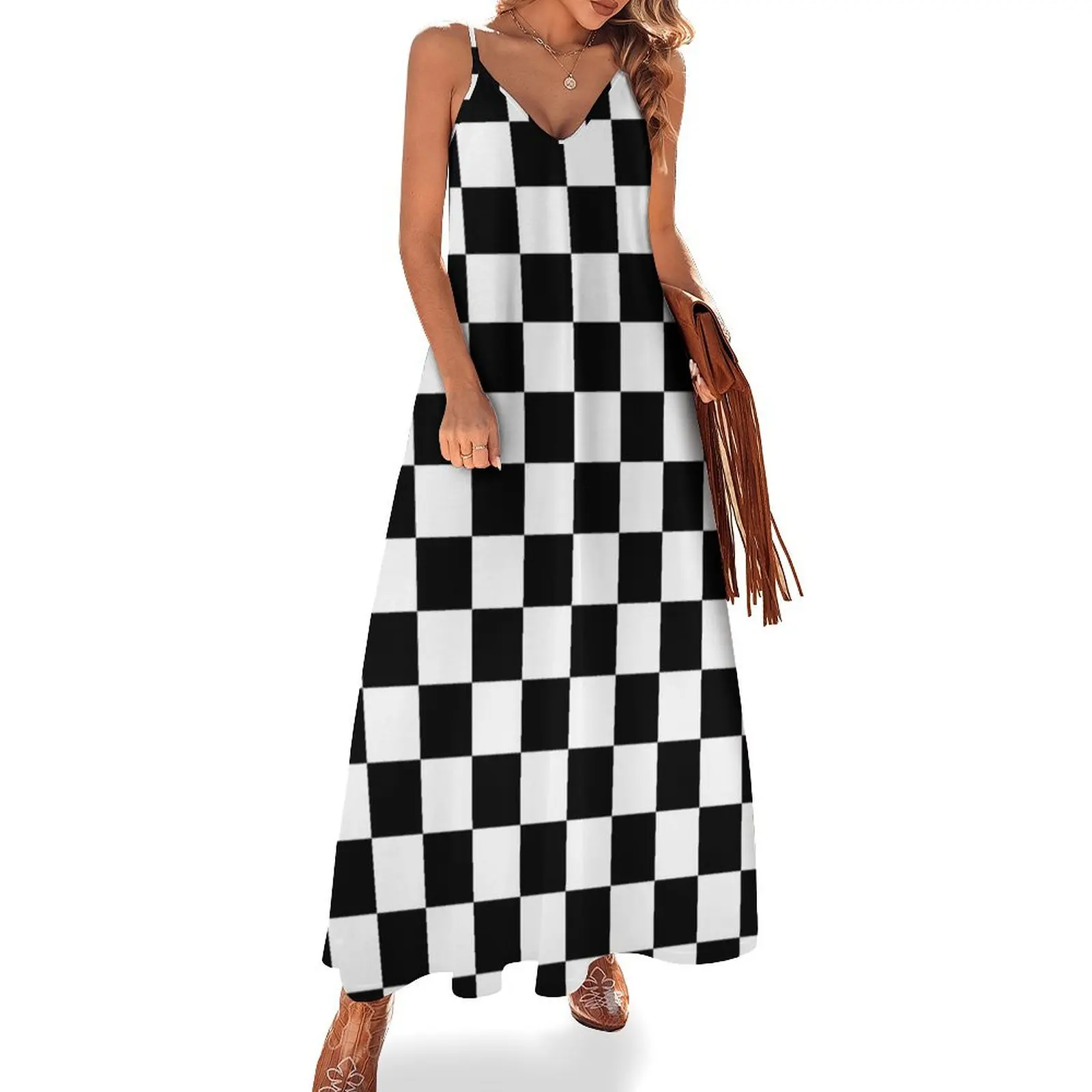 

Ska Checkerboard Sleeveless Long Dress dress women summer 2025 summer dress daily