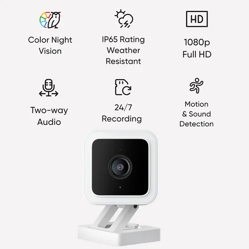 Imagen 2 del producto Wyze-cámara de seguridad inteligente v3 para interiores y exteriores, videocámara con visión nocturna en Color HD de 1080p, Audio bidireccional, funciona con el asistente de Google Alexa