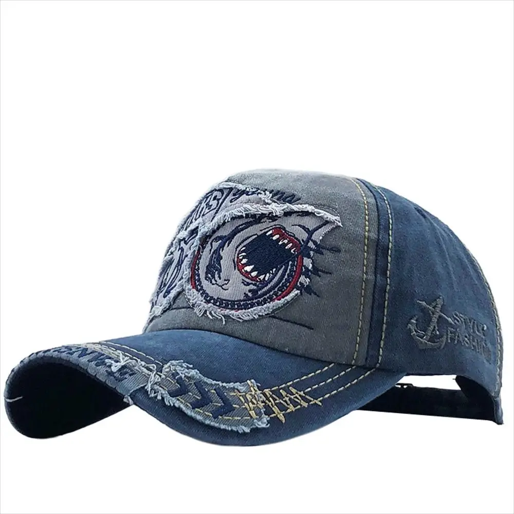 

Fashion Embroidered Shark Baseball Cap Adjustable Sunproof Snapback Hat Washed Sun Hat Truck Cap Hip Hop