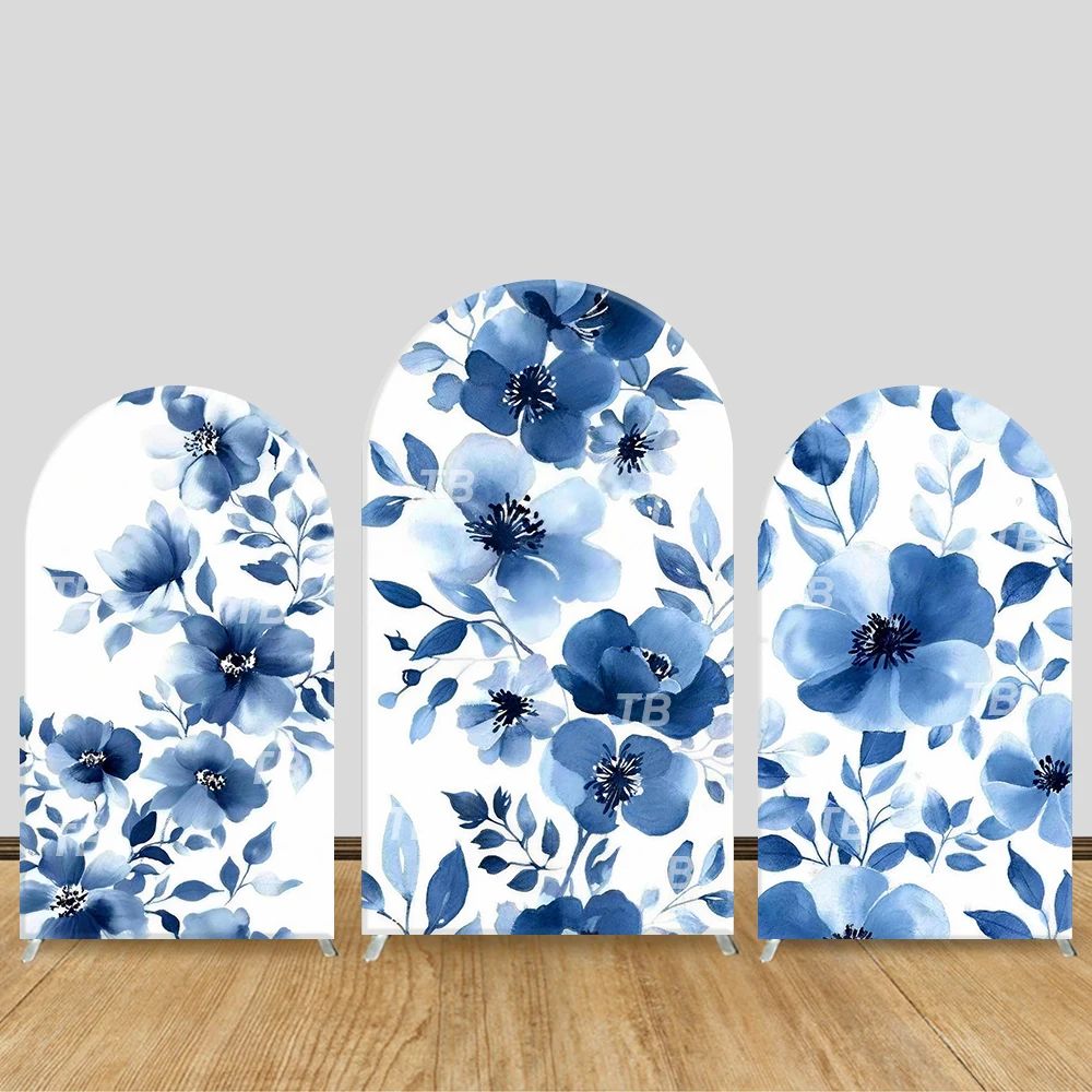 

Watercolor Blue Floral Theme Arch Backdrop Cover Gradient Leaf Cartoon Background For Kids Birthday Baby Shower Party Decoration
