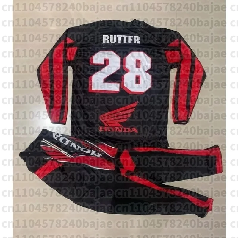 

2026 Одежда для внедорожных мотоциклов Honda # Джерси для мотокросса 28, комплект с длинными рукавами и брюками, комплект снаряжения, дышащий костюм для велосипеда для бездорожья