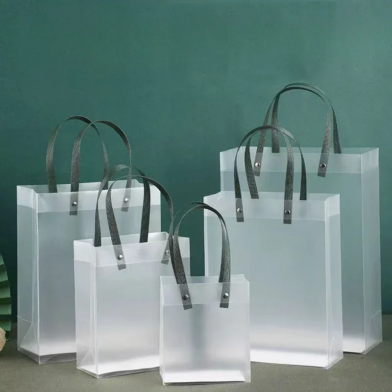 

10pcs PP Semi Transparent Handbag Square Frost Plastic Cake Handle Gift Portable Bag Durable Holiday Bouquet Gift Packing Bags