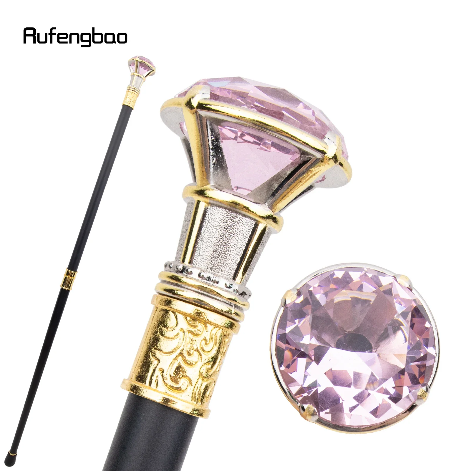 Pink Diamond Type Golden White Walking Cane Fashion Decorative Walking Stick Gentleman Elegant Cosplay Cane Knob Crosier 90cm