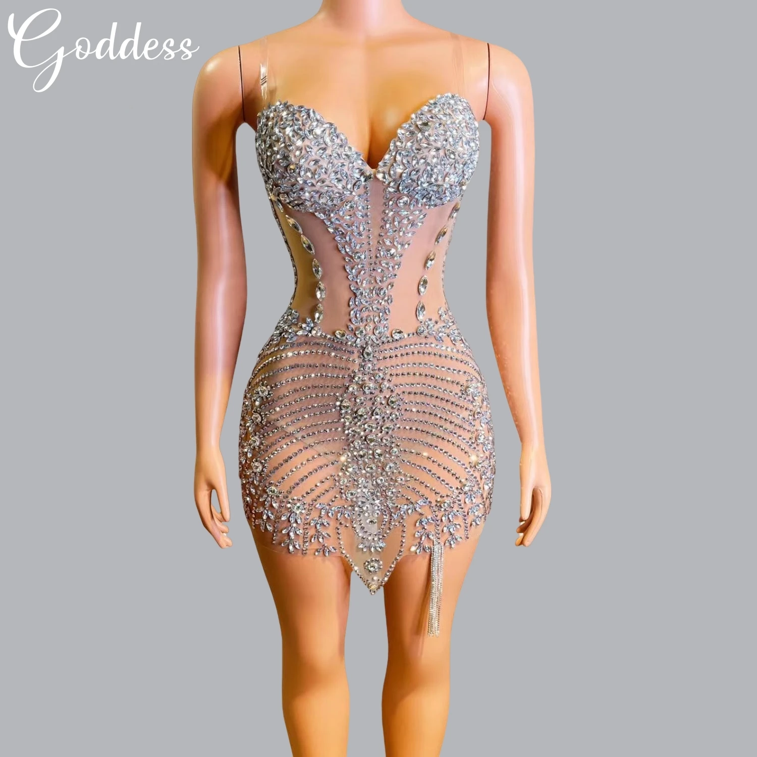 Summer Women's Elegant Party Dress Sparkly Diamonds Chain Fringe Bar Singer Nightclub Carnival Evening Dress Hot Dance Dress