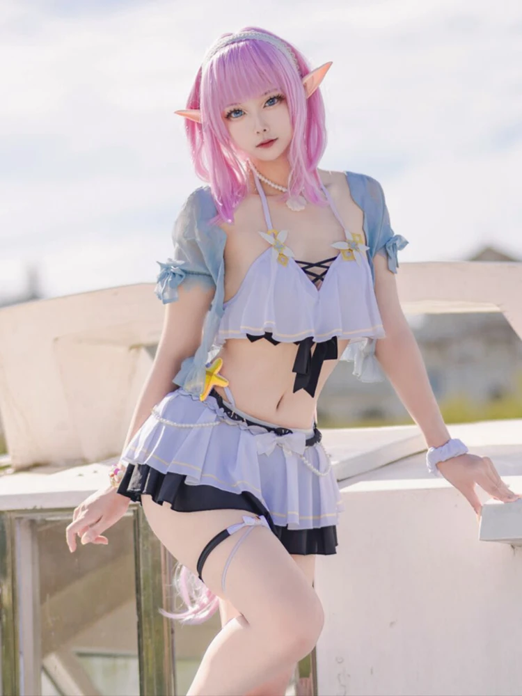 Gioco 3D Honkai Impact 3 Cosplay Anime Pink Miss Elysia Kawaii Beach costume da bagno costumi di Halloween Lolita Maid Dress Elf Ears Bow