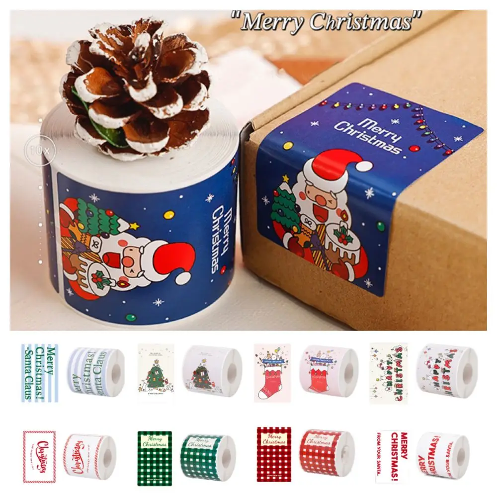 200PCS Multicolor Merry Christmas Stickers Rectangle Gift Wrapping Decals Christmas Tags Festival Decoration Party Supplies