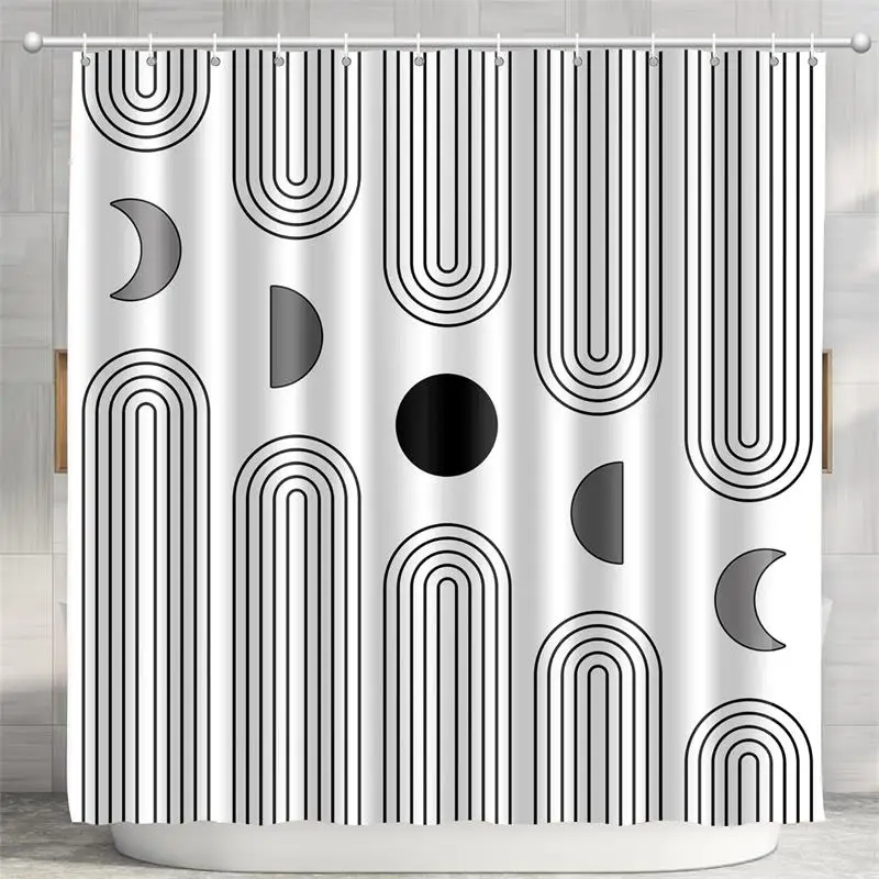 Mid Century Shower Curtains Boho Minimalist Abstract Aesthetic Modern Bathroom Decor Curtain Machine Washable Fabric with Hooks