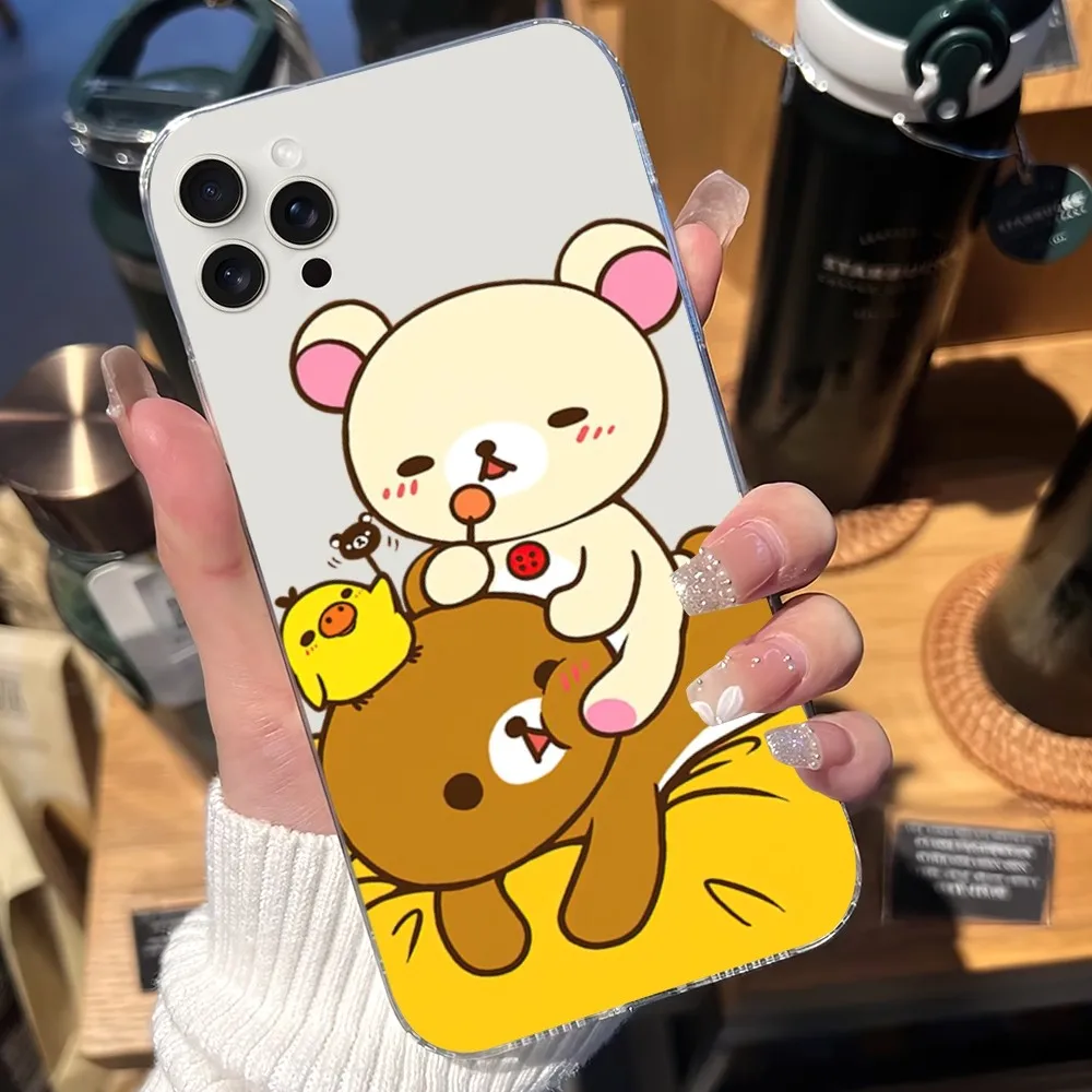 MINISO Cute R-Rilakkuma bear Phone Case For Samsung Galaxy S20 S22 S23 A71 FE Lite Plus S21 ULTRA Transparent Shell