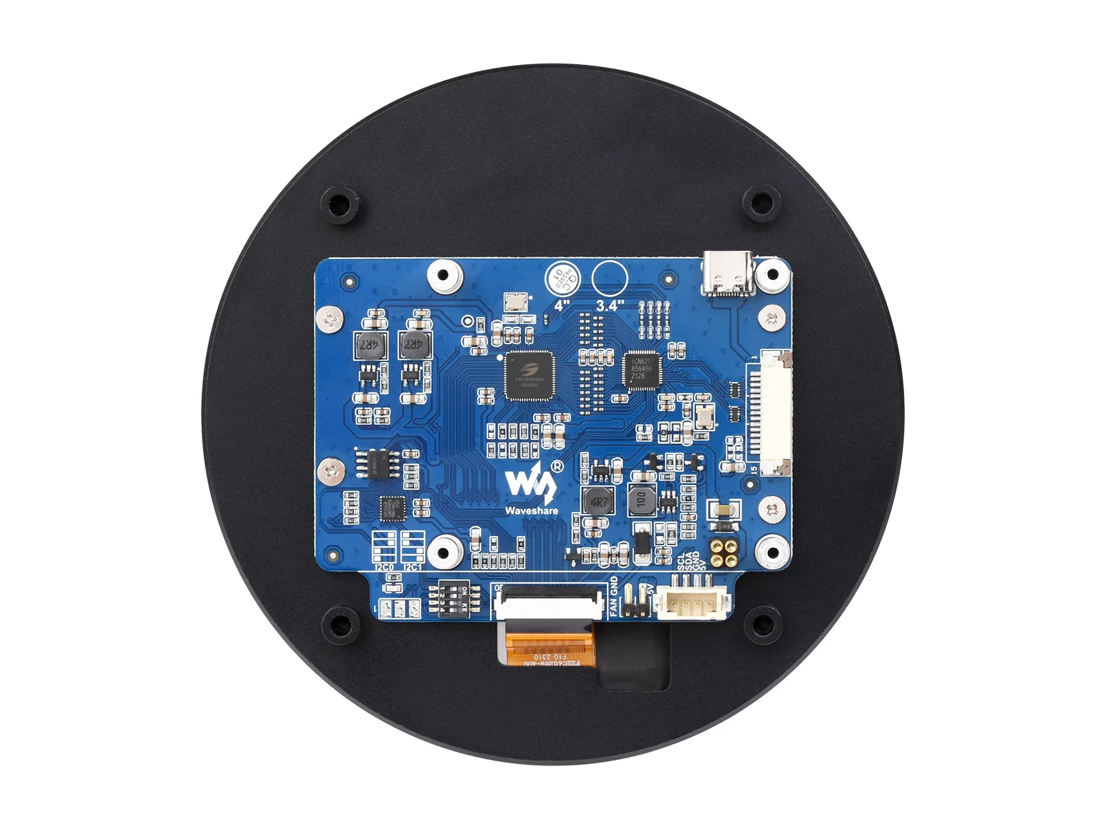 4inch DSI Round Touch Display, 720 × 720, IPS, 10-Point Touch,High Resolution,Full Color,Supports Pi 4B/3B+/3A+, CM3/3+/4