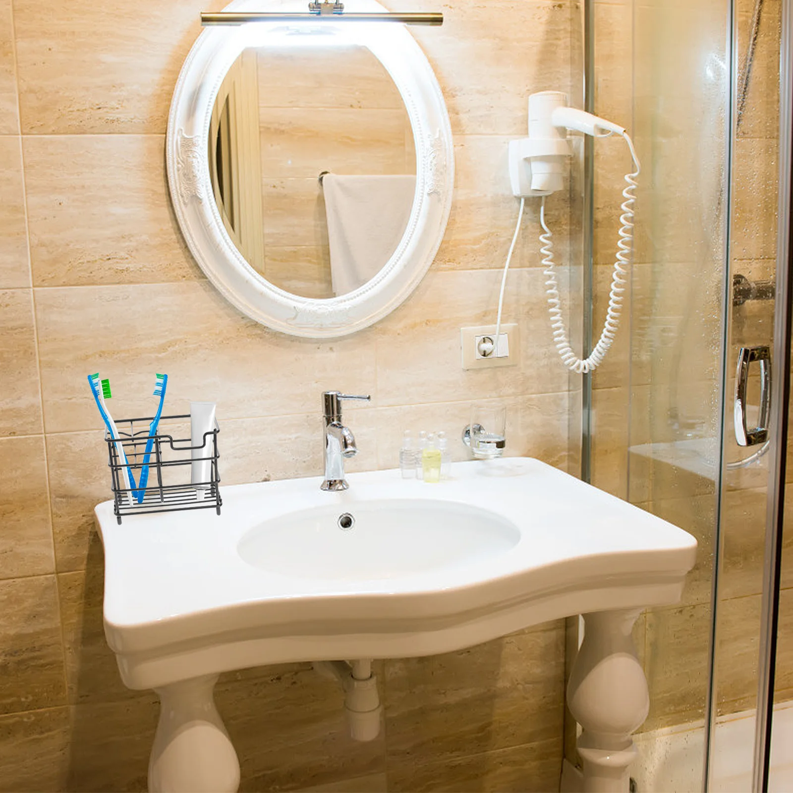 

Toothbrush Holder Stainless Steel Thickened Bathroom Organizer Waterproof Toothpaste Rack Drainage Design Rustproof Stand For