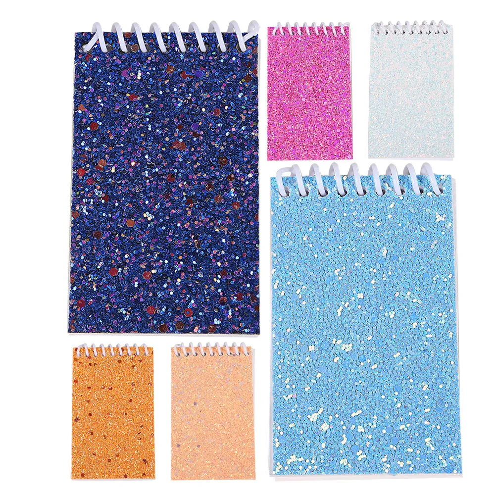 6Pcs Glitter Covered Spiral Notebooks Portable Blank Page Pocket Journal Compact Notepad Daily Note Taking Creative Writing