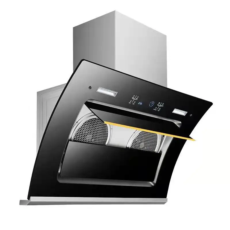 

Modern High Quality Types Kitchen Chimney Wholesale Custom Cooker Hood Island Curve Glass Kitchen Range Hood Extractor