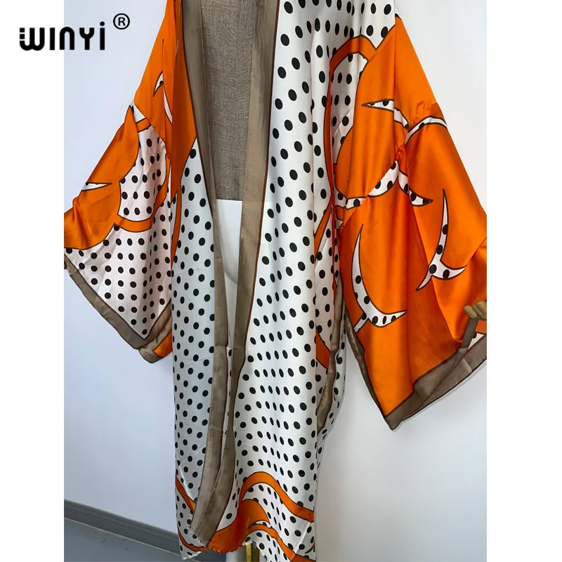 WINYI-Robe kimono longue imprimée style Boho pour femme, cover-up rond pour bikini, vêtements de plage, kaftan, été 2022