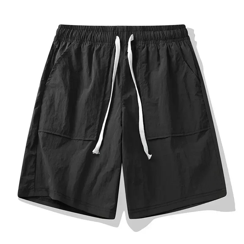 LIBIELIY Men Thin Outdoor Lightweight Shorts Single-Layer Ice Silk Loose Elastic Waist Comfortable Shorts Beach Straight Five-p