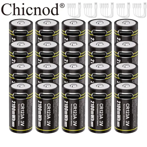 CHICNOD CR123A Battery 2100mWh 3V USB Rechargeable Li-on Batteries Charged Type-C Charging Cable for Digital Camera Calculator
