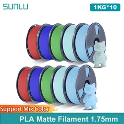 SUNLU-10 rollos de filamento PLA mate, carrete de 1,75mm y 1kg (2,2 libras), acabado mate liso, filamento perfectamente enrollado, se adapta a la mayoría de las impresoras FDM