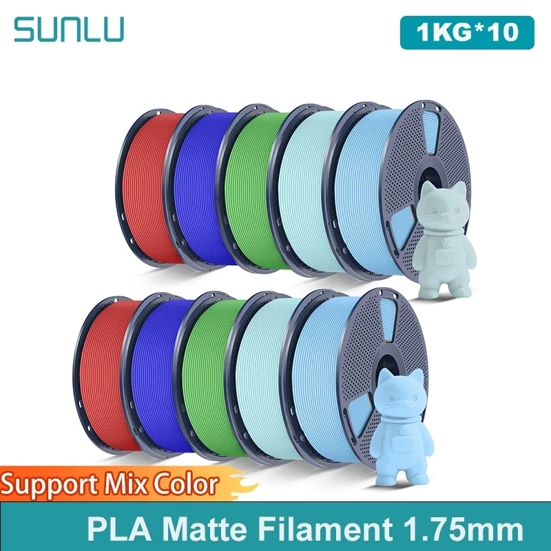 SUNLU 10Roll PLA Matte Filament 1.75mm 1kg Spool (2.2lbs) Smooth Matte Finish Neatly Wound Filament Fit Most FDM Printer