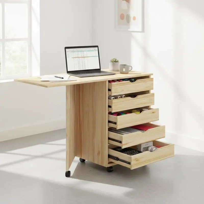 Rollschrank mit Schreibtisch und Rollen MOSS Transparenter Lack