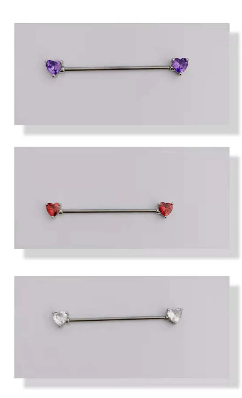 

1PC Industrial Piercing Stainless Steel Ear Piercing Heart Zircon Industrial Barbell 14G Helix Cartilage Piercing Body Jewelry