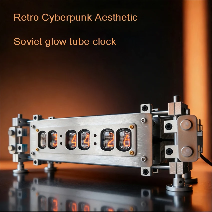 In12 Glow Tube Clock Cyberpunk Metal Axis Stainless Steel Electronic Clock Table Clock