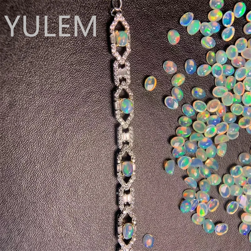 YULEM Natural Opal 3x4mm Simple Women Daily Opal Bracelet with Silver 925 Fine Jewery