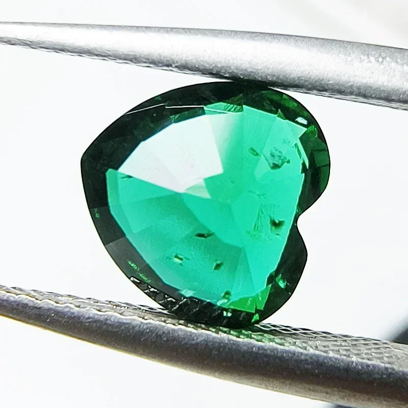 Lab Grown Zambian Emeralds Heart Shape Hydrothermal Hand Cutting with Cracks Inclusions Inside Selectable AGL Certificate