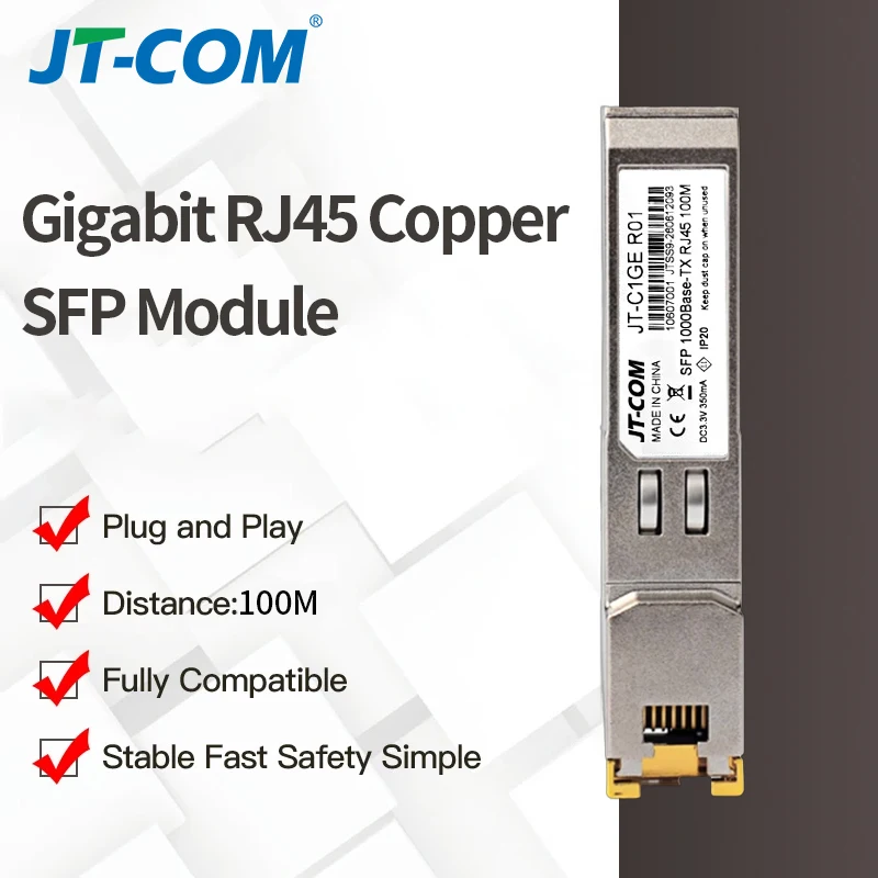 JT-COM 1000M Gigabit Fibra Optica Sfp Module Rj45 Ftth Ethernet Fiber Compatible for Cisco/Mikrotik Ethernet Switch