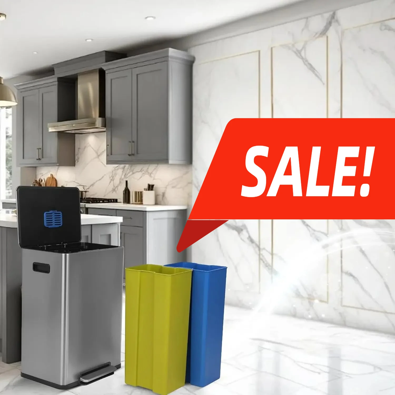 

Прямоугольная кухонная ступенька с двумя отделениями, 60 л/16 галлонов, с мягкой закрывающейся одной крышкой, мусорное ведро без помощи рук