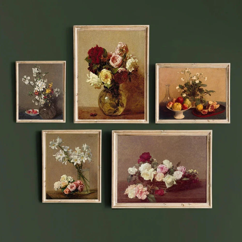 

Retro Bouquet Poster Home Decoration Victorian Still Life Plant Canvas Painting Wall Art Canvas Painting Room Decor Aesthetic