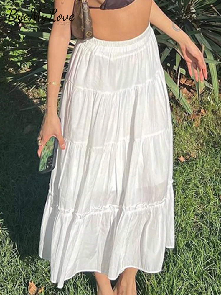 

ByeMyLove White Loose Skirts Women Ankle Length Elegant Casual Summer Skirts Women Loose White Y2K 90S Matching Skirts