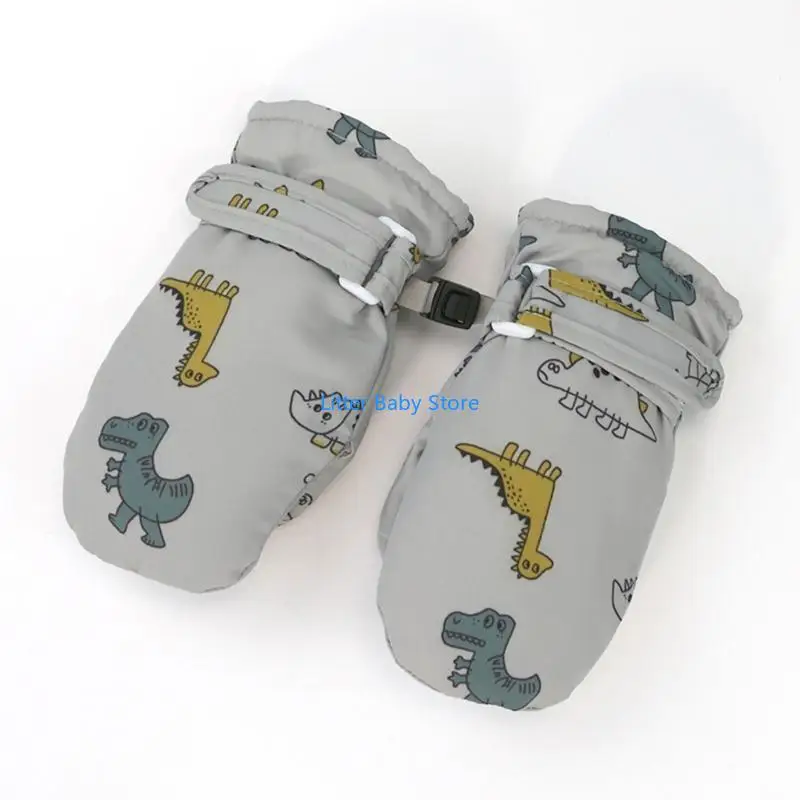 N80C Luvas neve ajustáveis ​​Luvas neve impermeáveis ​​Luvas esqui à prova vento desenho animado