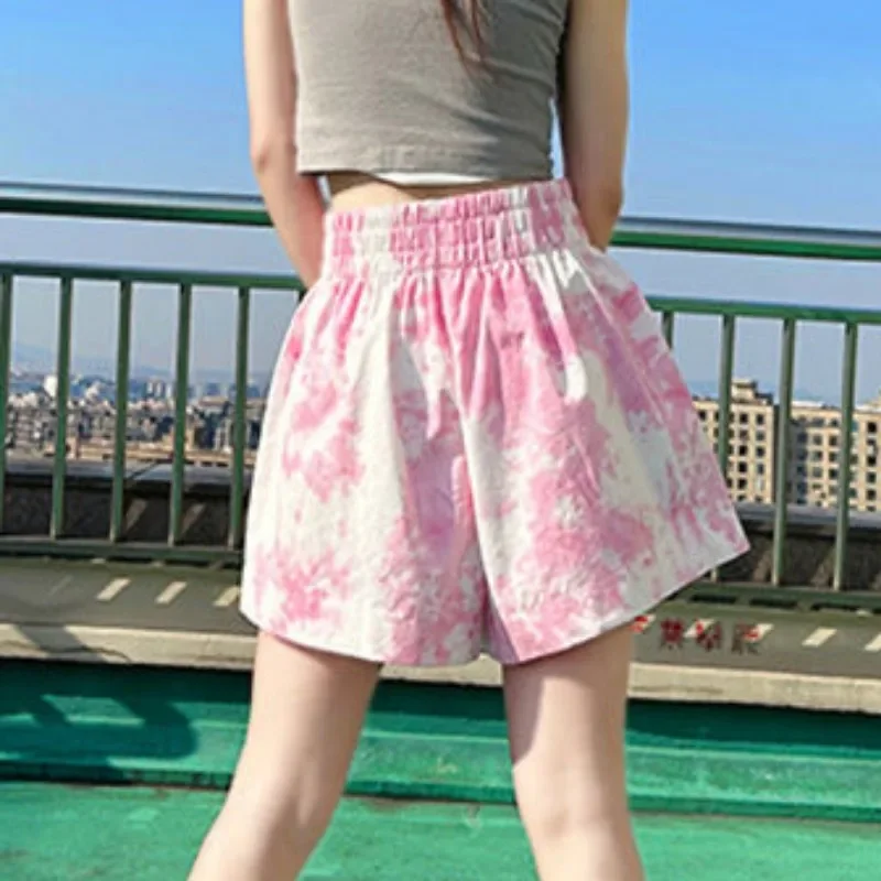 شورت التعادل صبغ للنساء ملابس الصيف مرونة الخصر شارع العليا الحلو كول بنات كل مباراة فضفاضة الكورية نمط جديد الموضة الإضافية