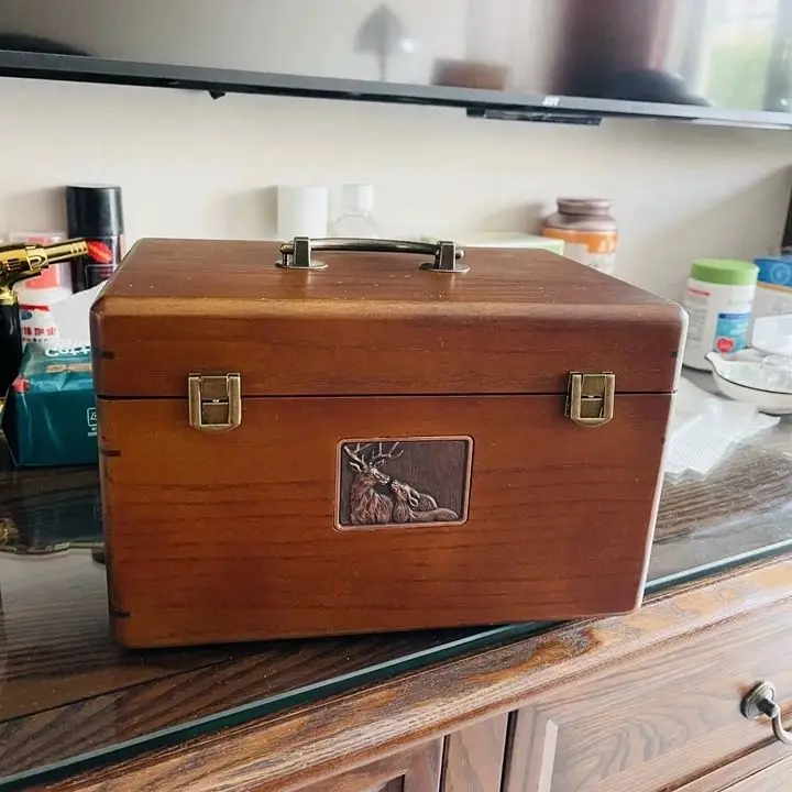 Large-Capacity Portable Medicine Box Household Family First Aid Small Solid Wood Mask Drug Storage Organizer