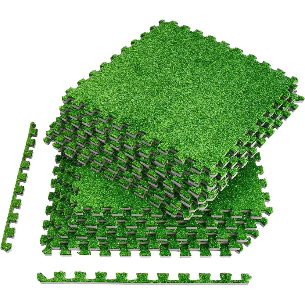 

Grass Foam Floor Tiles - 12 Interlocking Mats of 24"X24” Total of 48 Sq Ft for Kids Outdoor Toys, Playroom, Deck, Patio, Baseme