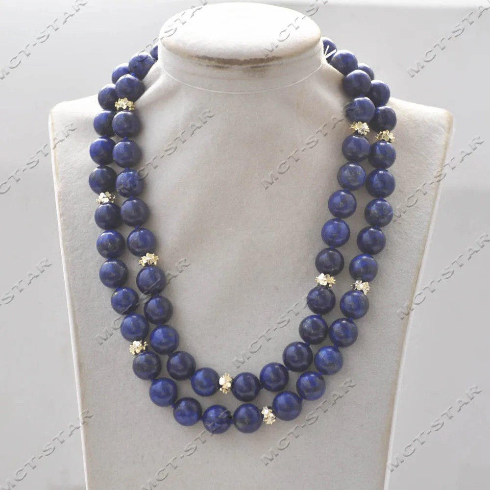 

MTC·STAR Natural 36'' 12mm Blue Round Lapis lazuli CZ Necklace (Z14298)
