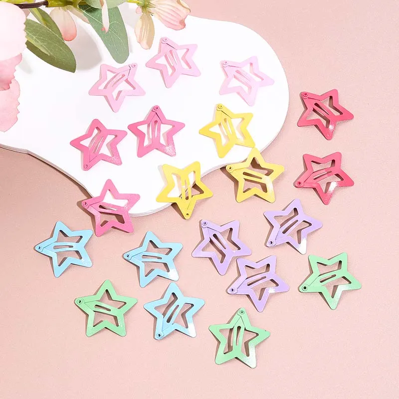 Oaoleer 20Pcs/set Color Star Hair Clip for Baby Girl Metal Butterfly Hairpin Barrettes Side Clip Kids Headdress Hair Accessories