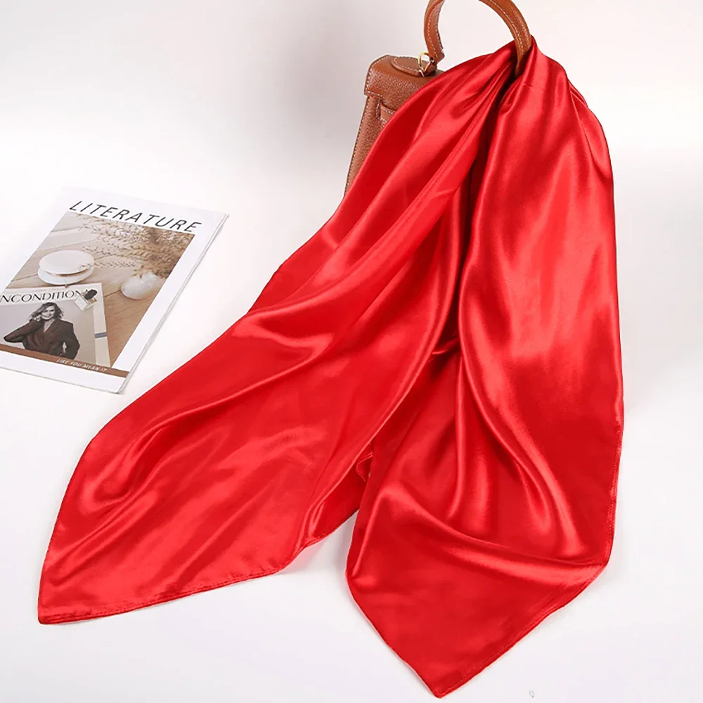 90cm*90cm 단색 새틴 스퀘어 헤드 스카프 여성 패션 스퀘어 헤드 랩 숄 스카프 푸라르 히잡 넥커치프 반다나