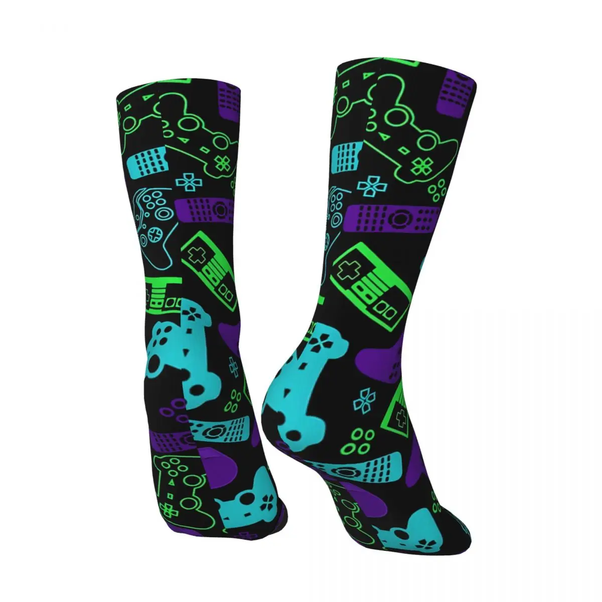 Funny Crazy Sock for Men Retro Modern Gaming Hip Hop Vintage Game Controller Happy Pattern Printed Boys Crew Sock Novelty Gift