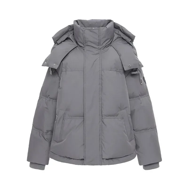 Fashionable Small Size Hooded White Duck Down Coat Women Korean Style Gray Short Winter Jacket