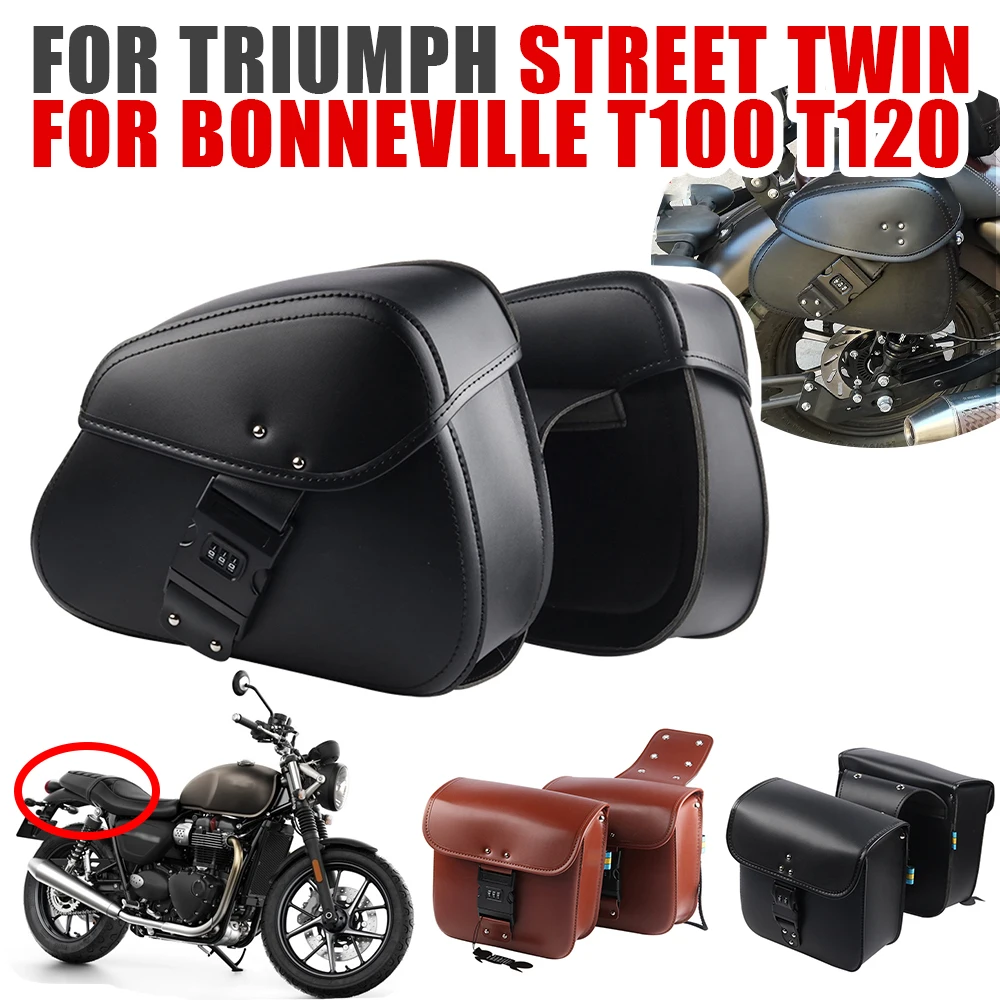 For TRIUMPH BONNEVILLE T100 T120 Street Twin Motorcycle Accessories SaddleBag Side Luggage Bags Saddle Bag Storage Tool Leather