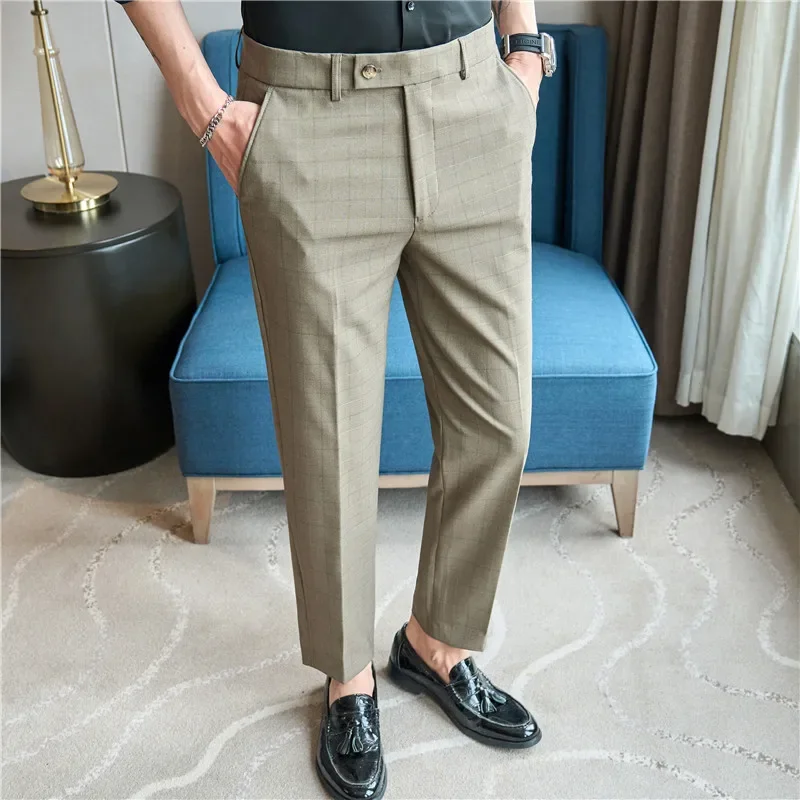 

Pop New Texture Yarn-dyed Checked Pants Men's Casual Stretch Slim High Texture Suit Pants Men's Dress Pants