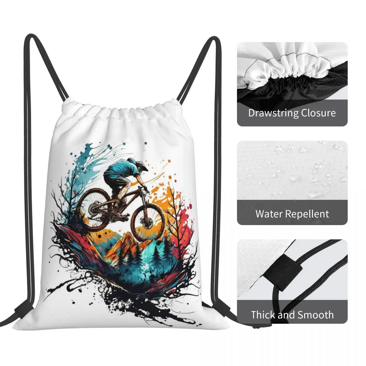 Riding The Mountain Trails Backpacks Casual Portable Drawstring Bags Shoes Bag Book Bags For Travel Students