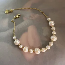 YEEVAA Beaded Delicate Chain Bracelet in White Pearl Adjustable for Women, Fashion Jewelry
