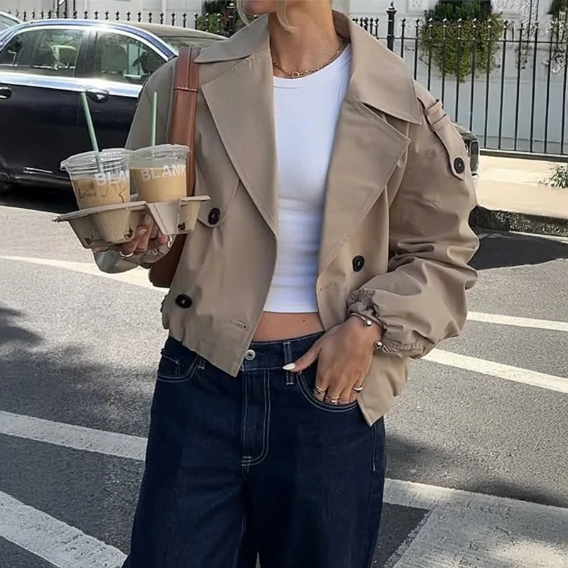 

Solid Color Casual Resort Button Lapel Drop Sleeve Jacket Women's